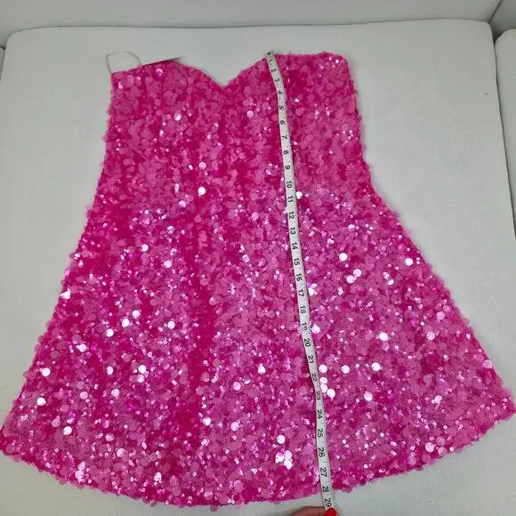 HELSI Fuchsia Pink Strapless Mimi Mini Sequin Dress Sz Large NWT - Picture 7 of 10